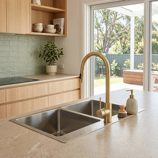 Reno Pull-Out Kitchen Mixer - Brushed Brass