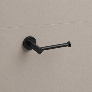 Reno matt black toilet roll holder on white background full view