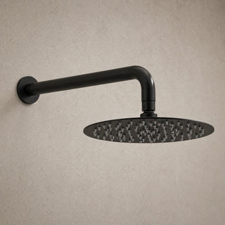 Reno matt black rainfall shower head on white background full view