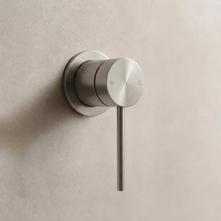 Reno brushed nickel shower mixer tap on white background full view