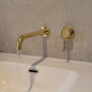 Reno polished gold wall spout tap close-up showing spout detail